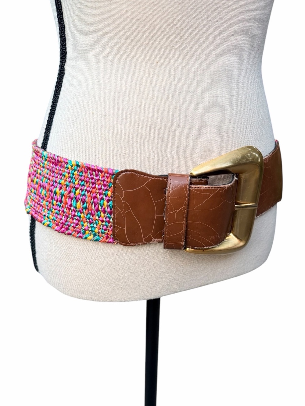 The Limited Vintage Boho Woven Multi-Color Metallic Thread Stretch Belt Size M